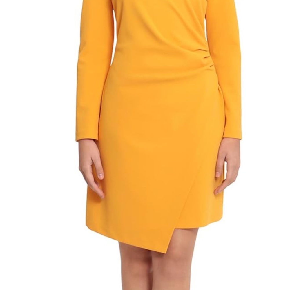Donna Morgan Orange Asymmetrical Ruched Wrap Dress